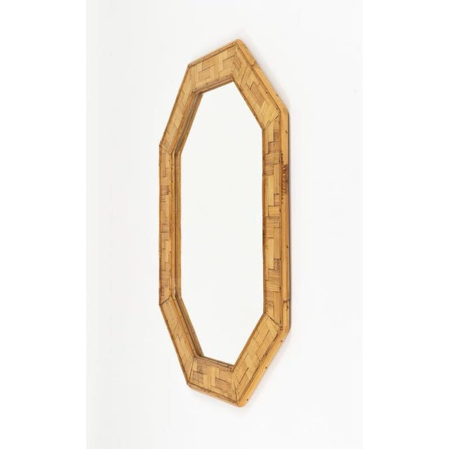 Gold Mid-Century Wall Mirror Rattan and Bamboo Vivai Del Sud Style, Italy, 1970s For Sale - Image 8 of 12