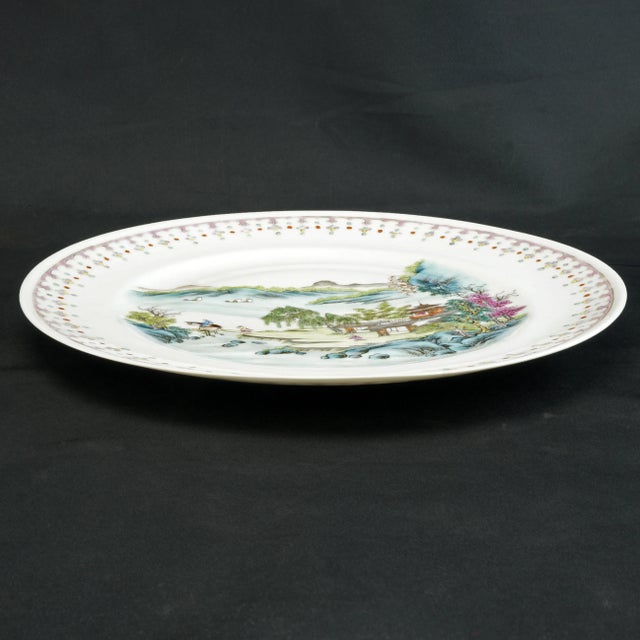 Early 20th Century Chinese Porcelain Polychrome Cabinet Plate With Landscape Qing/Republic Period For Sale - Image 5 of 6