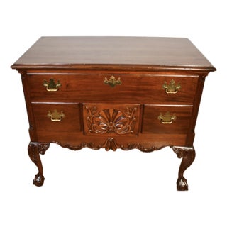 1950 Vintage Tomsville English Mahogany Lowboy Dresser Carved Details Claw Foot For Sale