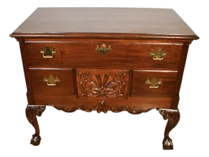 1950 Vintage Tomsville English Mahogany Lowboy Dresser Carved Details Claw Foot