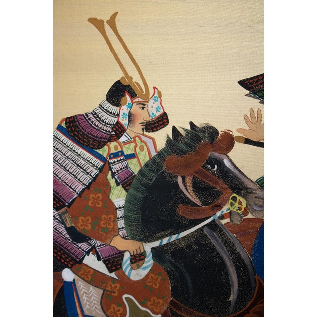 "Samurai", C. 1950s Showa Era Japanese Silk Byobu Screen For Sale In Dallas - Image 6 of 18