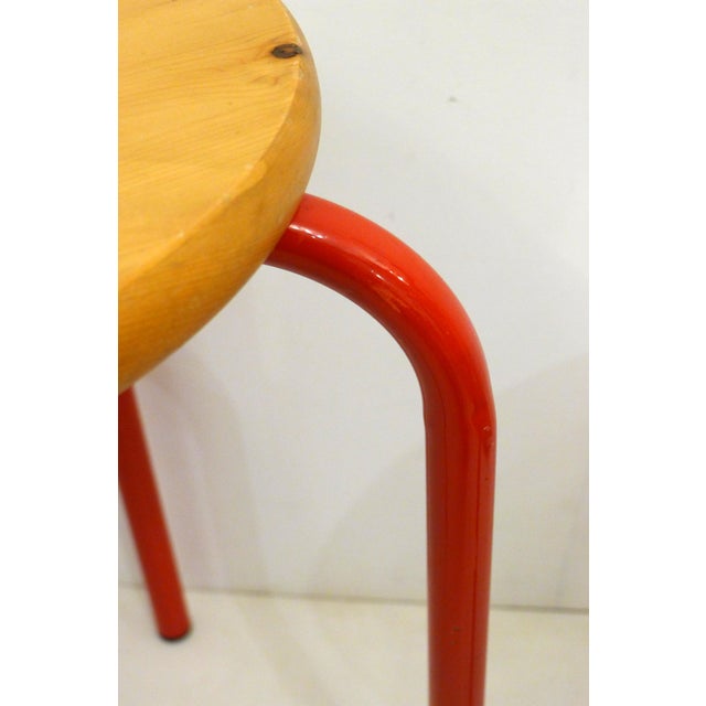 Scandinavian Stools in Wood and Red Lacquered Metal, 1980s, Set of 2 For Sale - Image 10 of 13