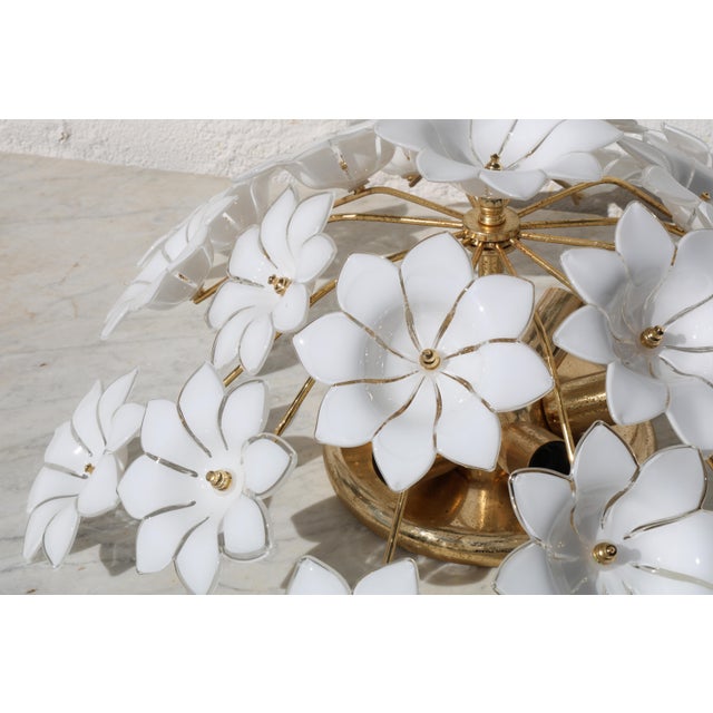 1980s Audrey Hepburn, Delicious Murano Glass Ceiling Light White Wall Light Flowers For Sale - Image 10 of 16