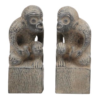 Handmade Stone Monkeys Decorative Objects Bookends - a Pair For Sale
