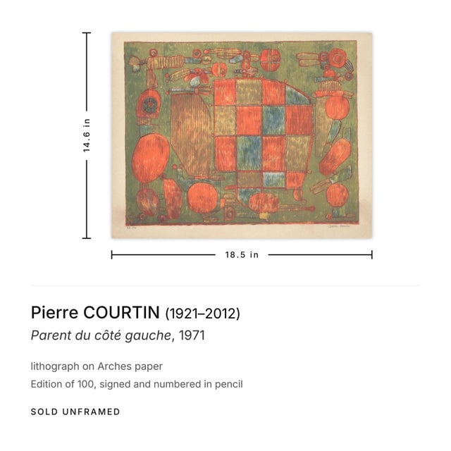 Rustic 1971 Pierre Courtin Parent Du Côté Gauche Signed Lithograph For Sale - Image 3 of 3