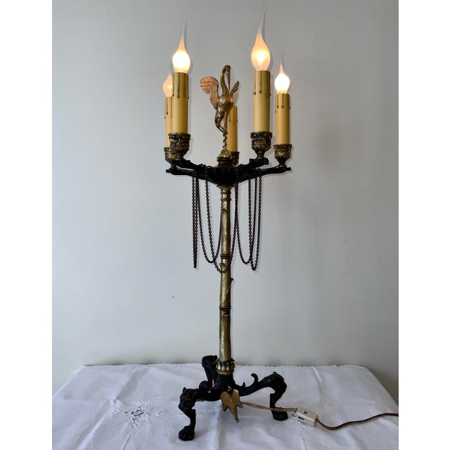 Bronze 19th Century Barbedienne Foundry Attributed France Patinated & Gilt Bronze Candelabra Lamp For Sale - Image 8 of 12