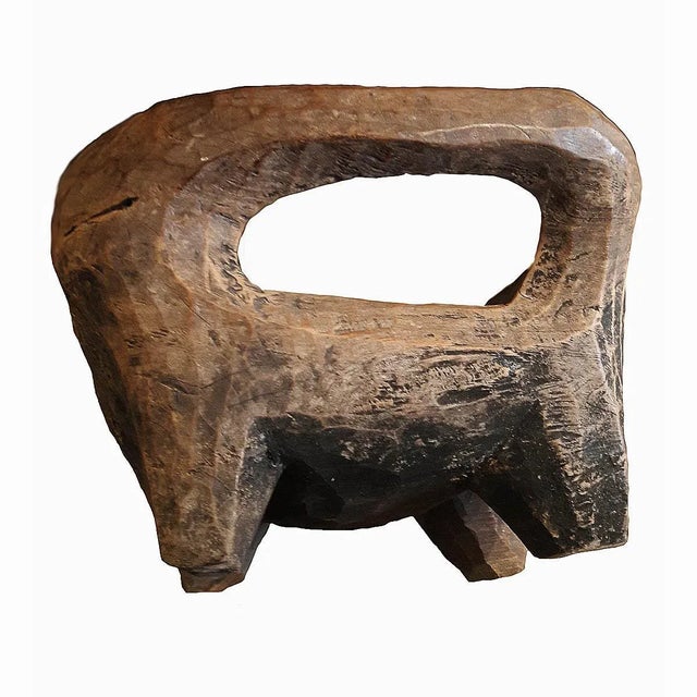 Brown Hand-Carved Teak Stool, Low Table or Stand with Curved Arms For Sale - Image 8 of 11