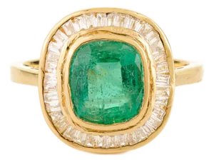 Vintage Style Cushion Cut Emerald Ring Size 7 18k Solid Gold