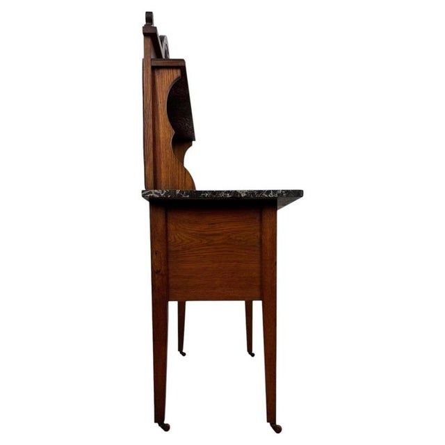 Antique Arts & Crafts Oak Washstand with Marble Top For Sale - Image 6 of 11