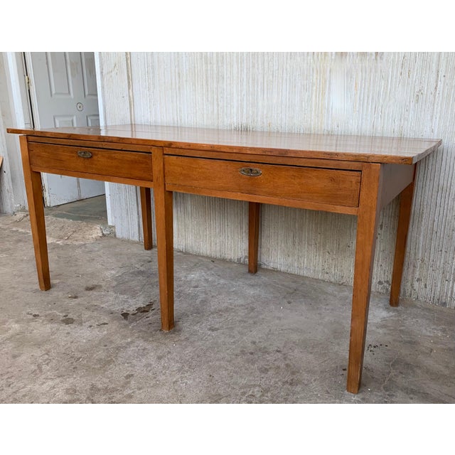 Wood Early 20th Spanish Mobila Country Farm Desk Table or Butcher Block For Sale - Image 7 of 18