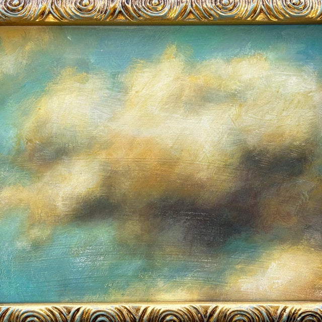 Contemporary Contemporary Plein Air "Clouds and Sky" Oil Painting in Vintage Gold Frame For Sale - Image 3 of 6