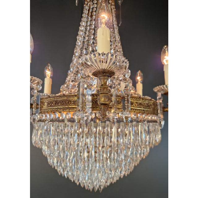 Metal Antique Empire Style Brass Crystal Chandelier Neoclassical European Basket For Sale - Image 7 of 11