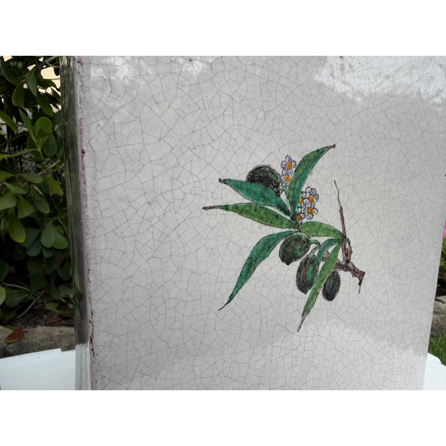 Ceramic Antique Hand-Painted Olive Motif Crackle Glazed Pottery Vessels, Pair For Sale - Image 7 of 14