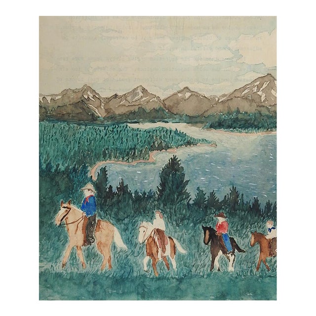 1940s Outsider Folk Art Horses Riders in Mountain Landscape Painting For Sale