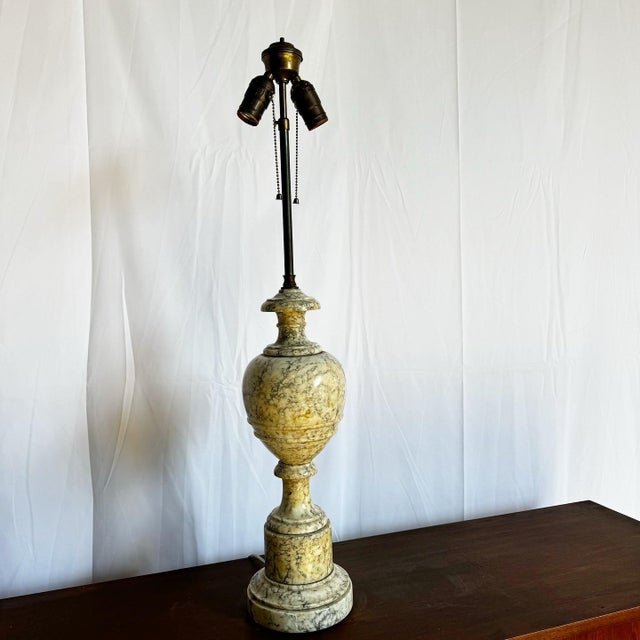 Antique Italian Polished Alabaster Table Lamp Crafted with timeless elegance, this antique Italian table lamp showcases a...