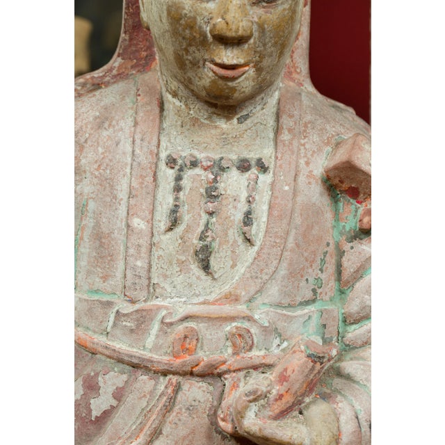 16th Century Chinese Ming Dynasty Painted and Carved Statue of Guanyin For Sale - Image 9 of 13