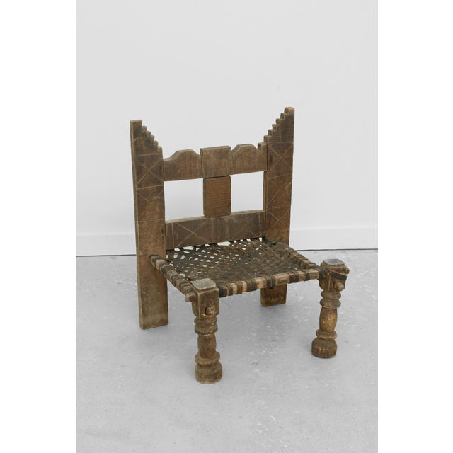 Brown Early 20th Century Carved Wood + Woven Leather Chair For Sale - Image 8 of 8