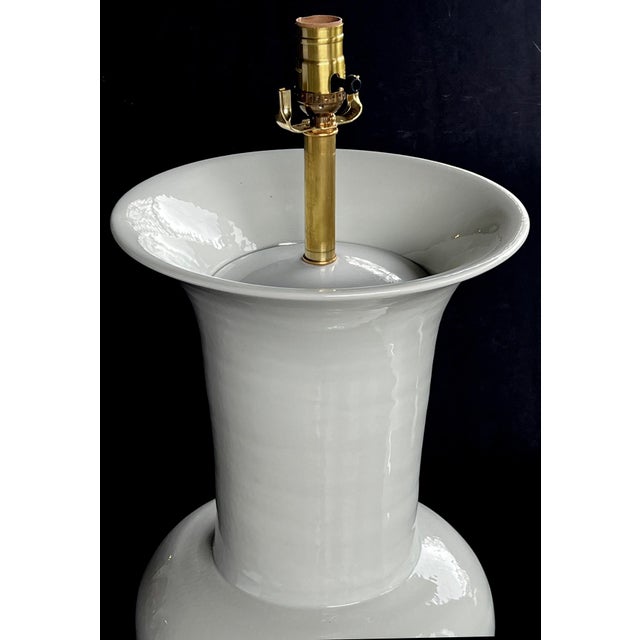 Royal Blue Imposing Pair Chinese Off-White Glazed Ceramic Baluster Form Lamps For Sale - Image 8 of 14