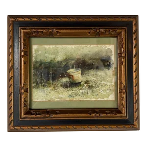 70's Vintage Bucket - Landscape Watercolor Painting, Framed