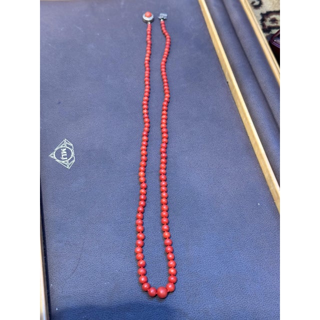 Vintage Natural Red Coral Strand Bead Necklace Silver Clasp, Estate Fine Jewelry For Sale In New York - Image 6 of 18