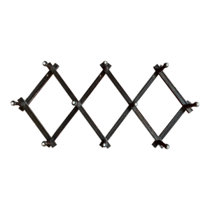 Antique 19th Century Reeded Wood and Turned Peg Adjustable Accordion X-Form Wall Mounted Coat Rack or Hooks for Scarves and Hats