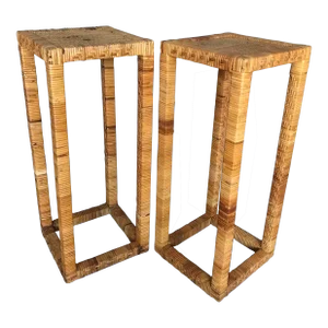 Vintage 1980s Rattan Plant Stands ~ a Pair