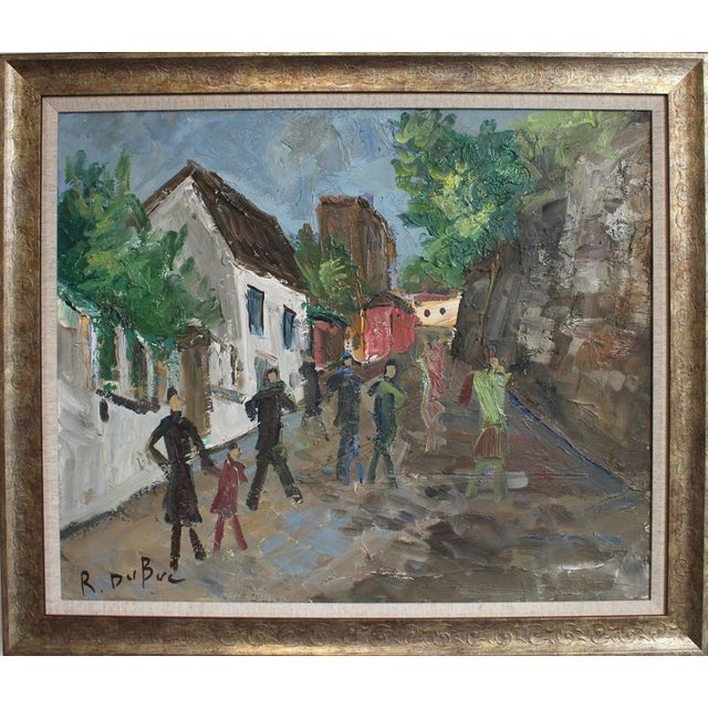 Roland Dubuc, Strollers in Montmartre, 1960s, Oil Painting on Canvas, Framed For Sale - Image 16 of 16