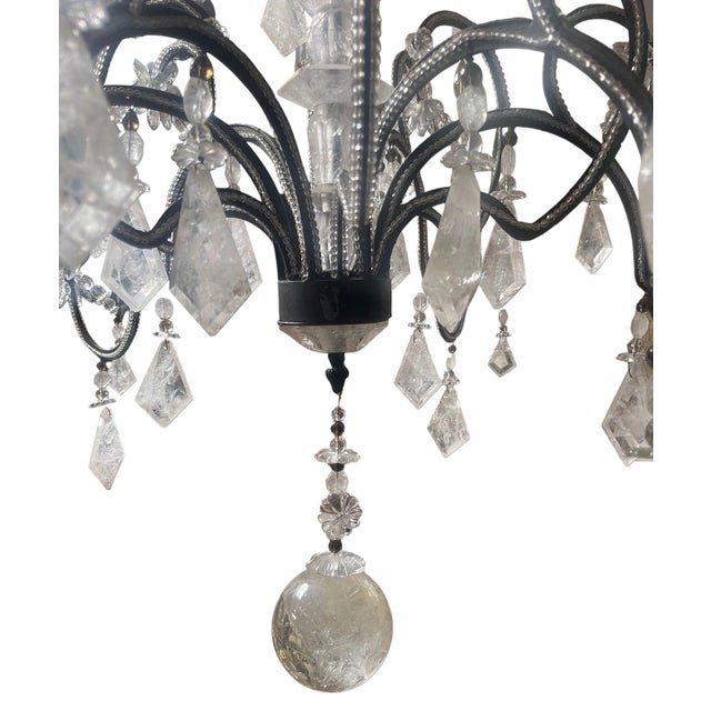 Italian Elegant Italian Rock Crystal & Black Metal Chandelier. 20th Century. For Sale - Image 3 of 11