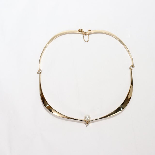 Ed Wiener Modernist 14k Gold & Pearl Curvex Choker Necklace or Collar For Sale - Image 14 of 18