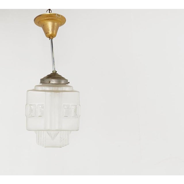 Vintage Art Deco Pendant Light in Glass, 1930s For Sale - Image 4 of 9