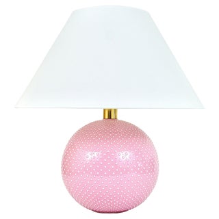Rosé Pastel Polka Dot Sphere Table Lamp in Ceramic & Brass from Studio Paf Milano, 1970s For Sale