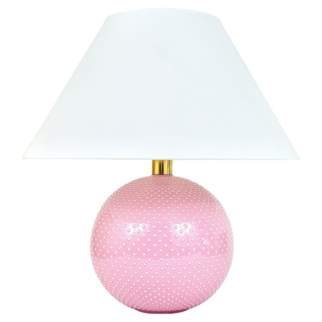 Rosé Pastel Polka Dot Sphere Table Lamp in Ceramic & Brass from Studio Paf Milano, 1970s For Sale