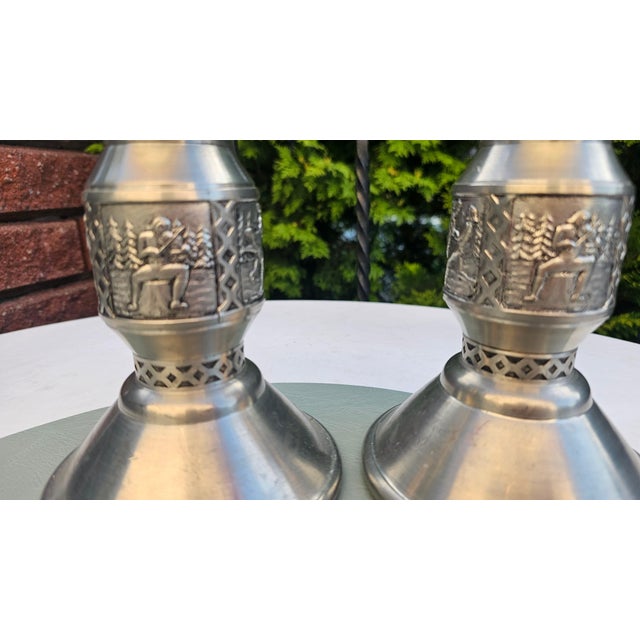Pewter candlesticks, 1970s, dimensions: height 17.3 cm; inner diameter for candles 4.9 cm; bottom diameter 12.3 cm; top...