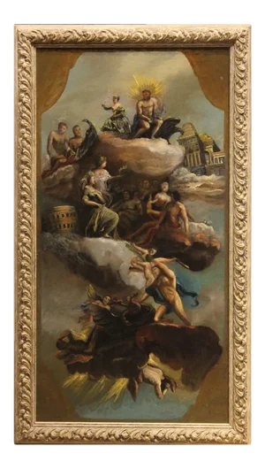 Classical Naturalistic Style Italian Allegory Study Oil Painting Mid 20th Century