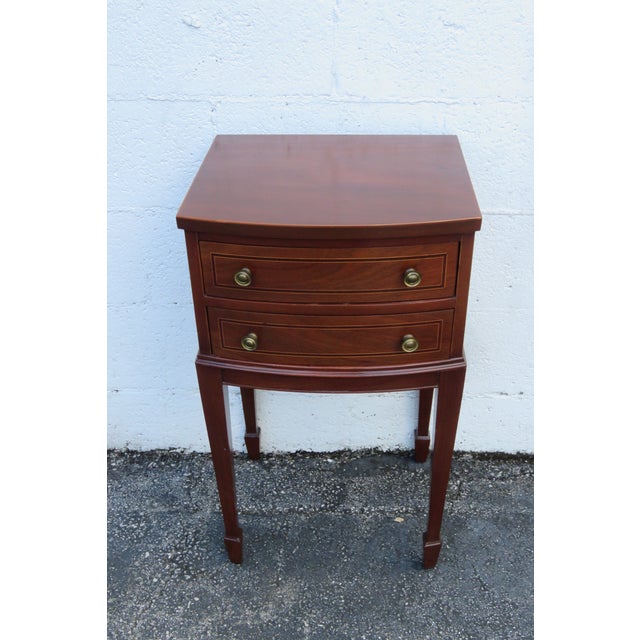 This delightful Mahogany Nightstand Side End Table is made of wood, solid wood, mahogany, veneer, and metal. This...