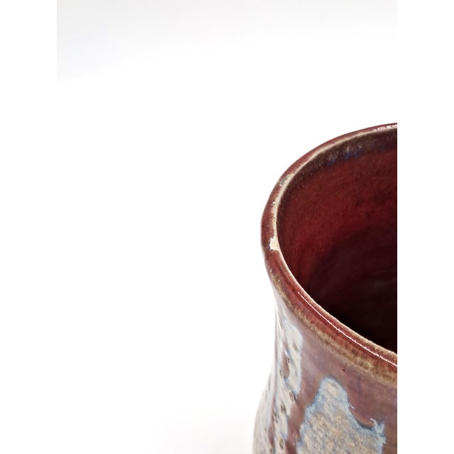 Vintage Hand-Thrown Signed Studio Brown Drip Vase With Iridescent Speckled Glaze For Sale - Image 4 of 10