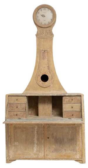 19th Century Swedish Country Pine Bureau Clock
