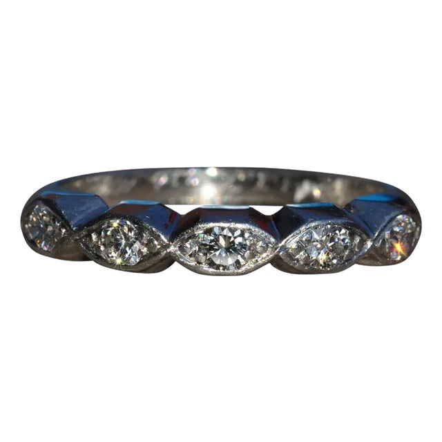 The Walnut Creek: Antique Platinum Stackable Band Set with Diamonds For Sale