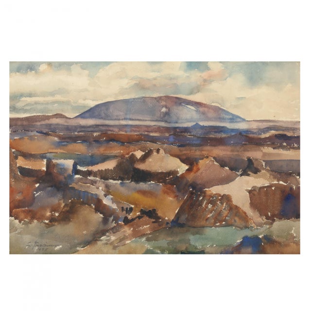 Sveinn Thorarinsson (Icelandic, 1899-1977), Watercolor on Paper, "View of Sellandafjall" watercolor on paper, 1938, signed...