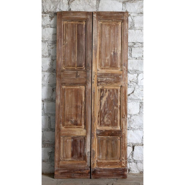 Mid-Century Modern Antique Floral Carved Double Doors – Reclaimed Wood Architectural Statement 80x34 For Sale - Image 3 of 4