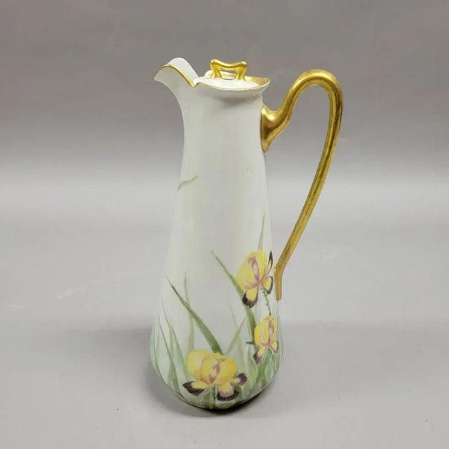 Art Nouveau French Limoges Iris Chocolate & Demitasse Service — Gda France, Circa 1910 For Sale - Image 4 of 8