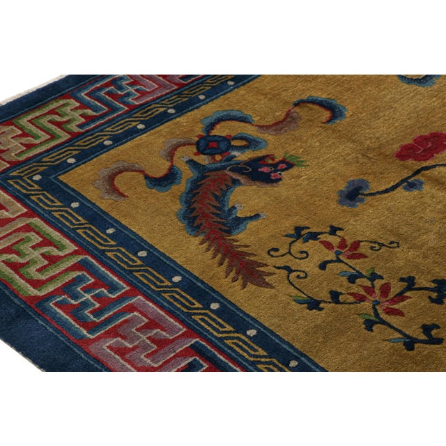 Rug & Kilim Antique Indochinese Art Deco Rug in Gold With Kirin Pictorials, From Rug & Kilim For Sale - Image 4 of 8