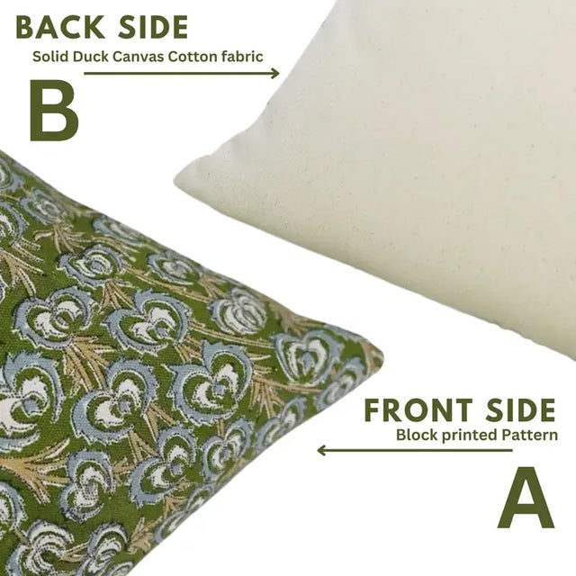 Fabdivine Artisan Block Print Throw Pillow Cover 14x14 Inch Duck Canvas-Heart Vine For Sale - Image 4 of 5