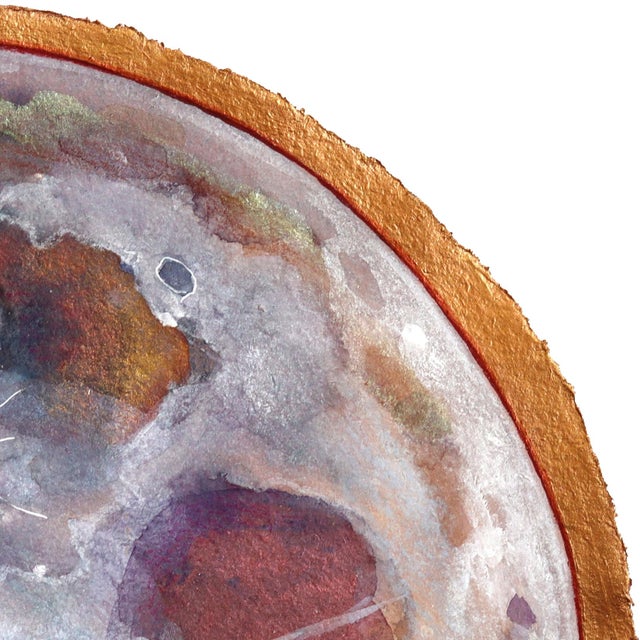 2020s The Mother Moon - Original 16 Inch Round Celestial Mixed Media Painting on Handmade Paper With Gold Edge by Michaela Jean For Sale - Image 5 of 7