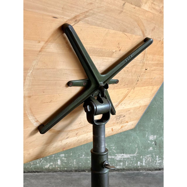 Antique Industrial Drafting Table on Swivel Cast Iron Pedestal Base W/Restored Top For Sale - Image 10 of 12