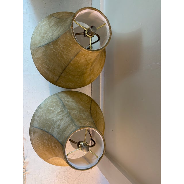1950s Pair of Mid Century Turned Teak Lamps With Original Shades For Sale In Greenville, SC - Image 6 of 8