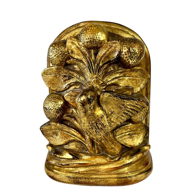 Sculpture Materials Vintage Borghese Italian Gilt Carved Bird Bookends- a Pair For Sale - Image 7 of 8