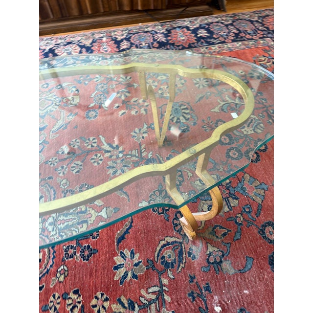 Hollywood Regency 1970’s Mid-Century Modern Oval Glass Gold Wrought Iron Base Coffee Table For Sale - Image 4 of 6