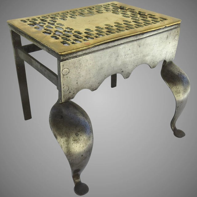 Early Brass and Steel Trivet Footman with Link Pierced Top For Sale - Image 4 of 4