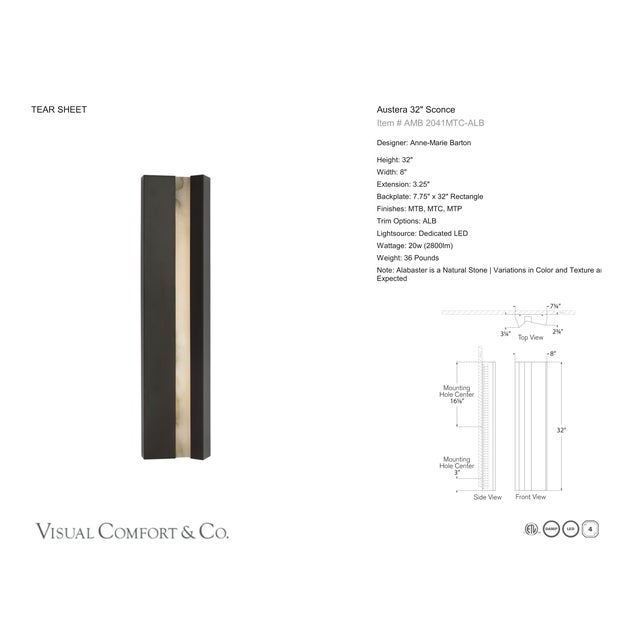 Anne-Marie Barton for Visual Comfort Signature Austera 32" Sconce in Matte Carbon with Alabaster For Sale - Image 11 of 11